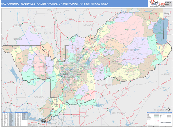 Sacramento-Roseville-Arden-Arcade Metro Area Wall Map